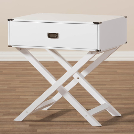 Baxton Studio Curtice Modern White 1-Drawer Wooden Bedside Table 139-7629